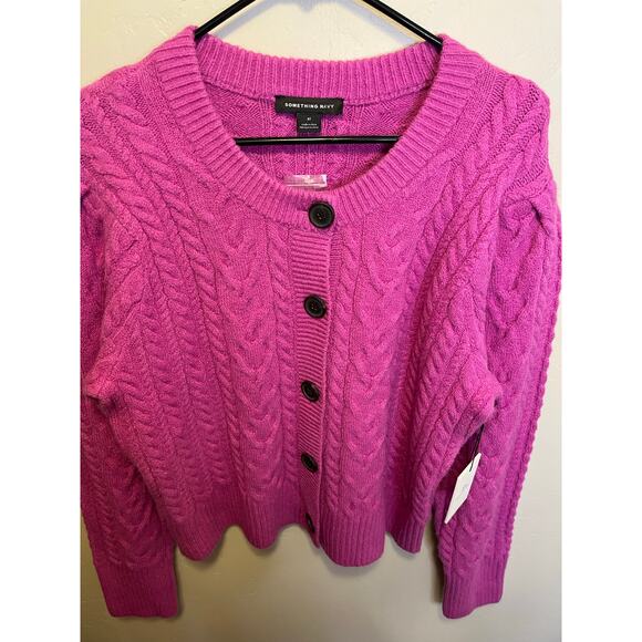 Something Navy Pink Knit Cardigan NWT Fuzzy Chunky Sweater Women’s Size XL - Picture 10 of 12